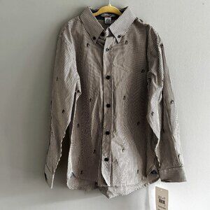 Kitestrings Dog Print Gray Striped Button-Down Shirt NWT 7